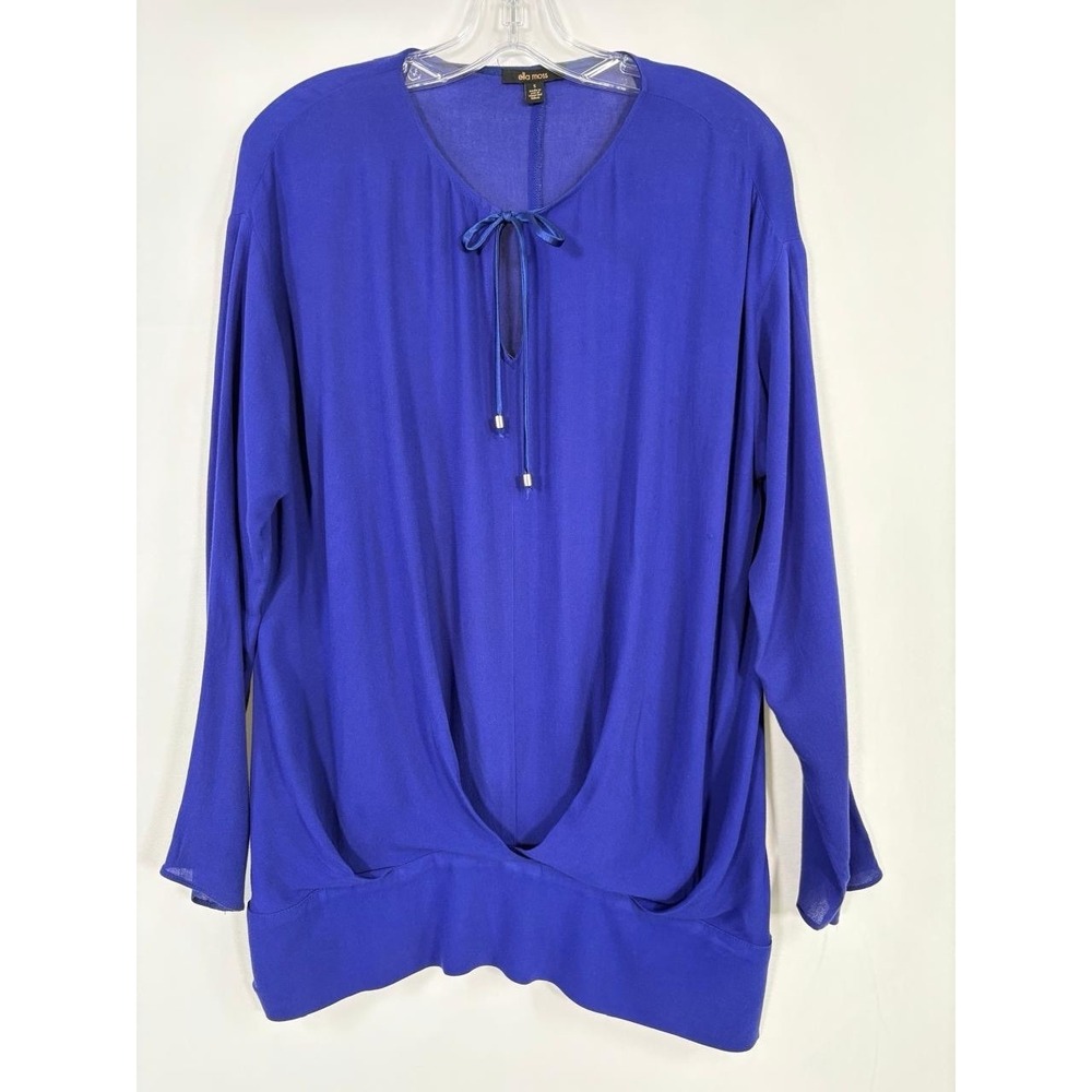 Ella Moss Women's Cobalt Blue Solid V-Neck Long Sleeve Blouse Sz S